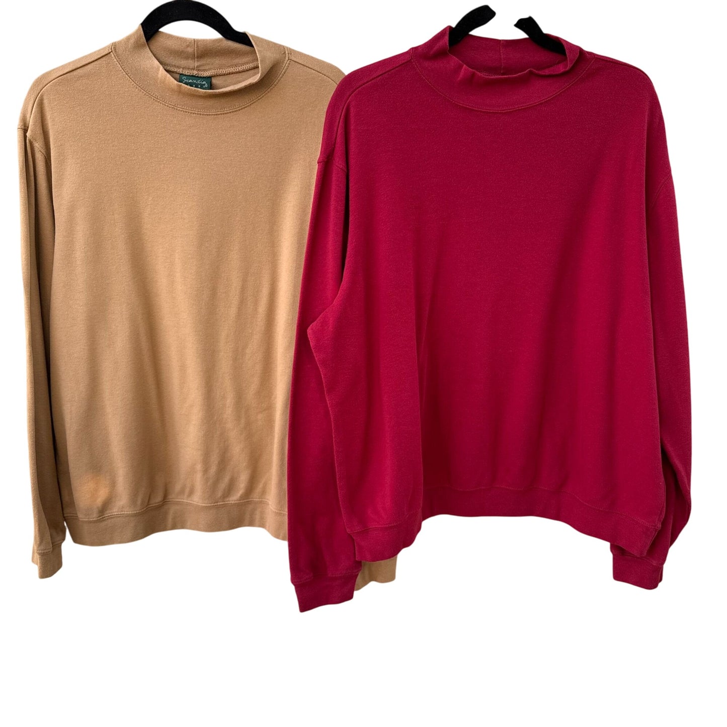 Scandia Woods Vintage Mens Long-Sleeve Mock Neck Shirts Set Of 2 Beige & Red XLG