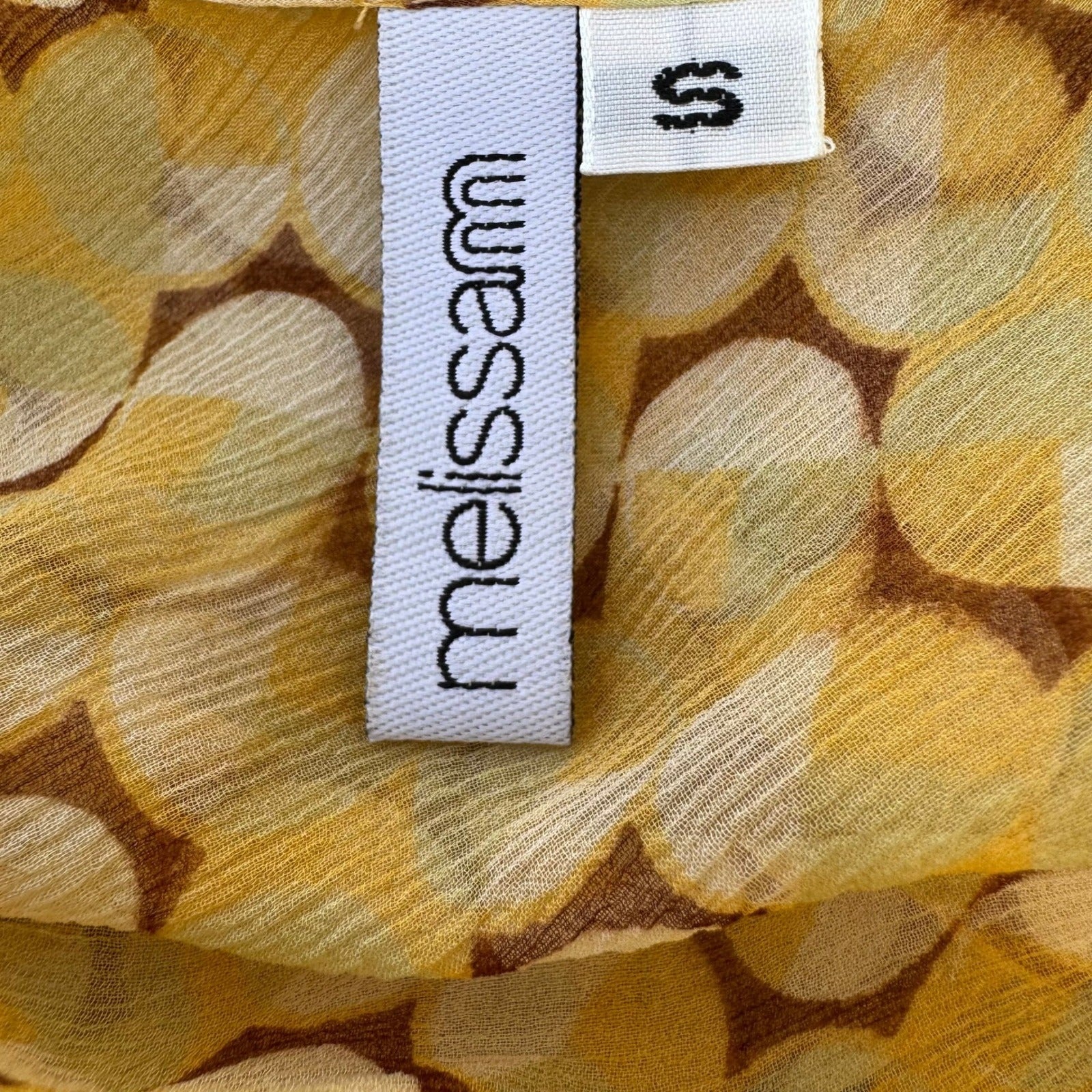 Melissa M Y2K Silk Mod Boho Ethereal Geometric Sheer Maxi Dress Butter Yellow S