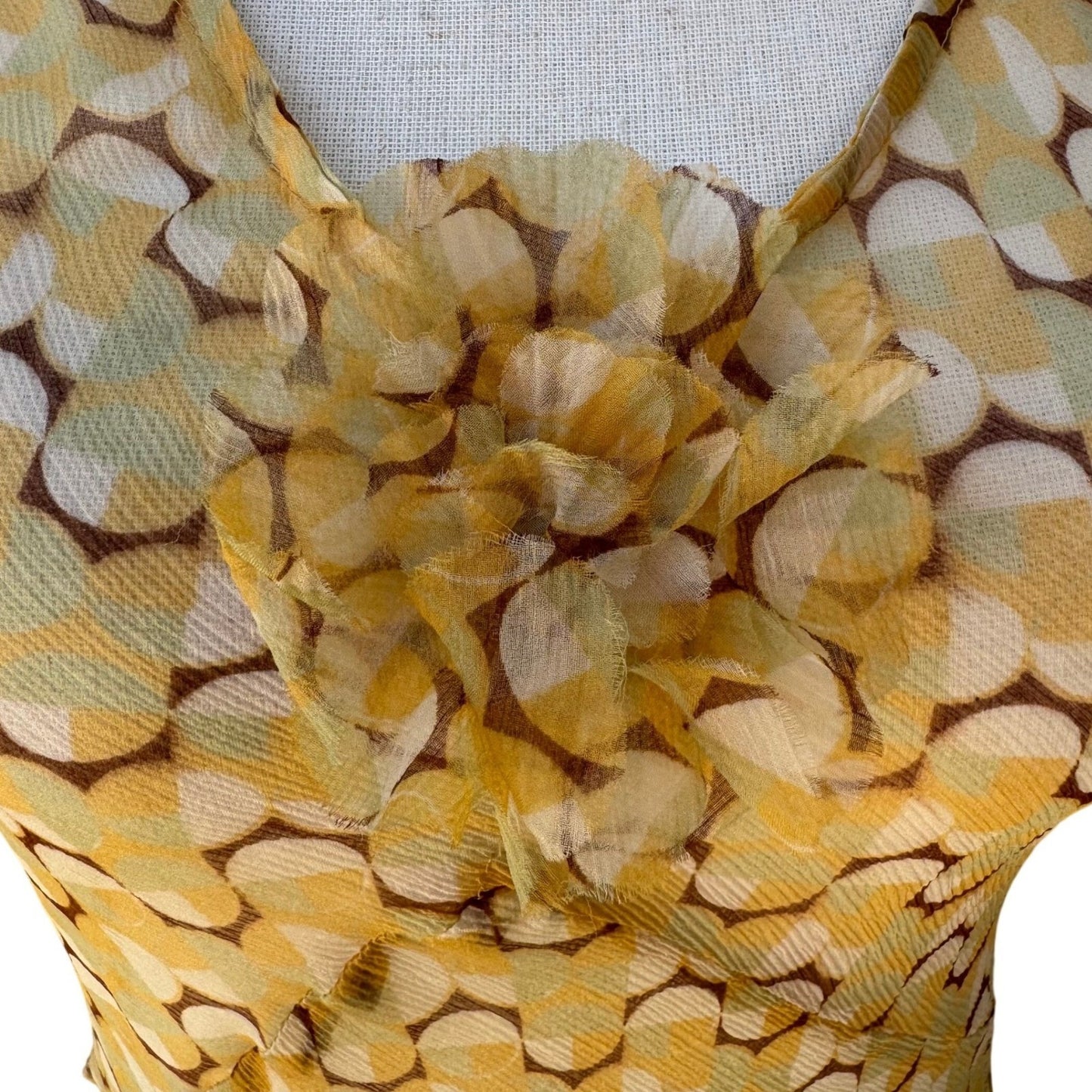 Melissa M Y2K Silk Mod Boho Ethereal Geometric Sheer Maxi Dress Butter Yellow S