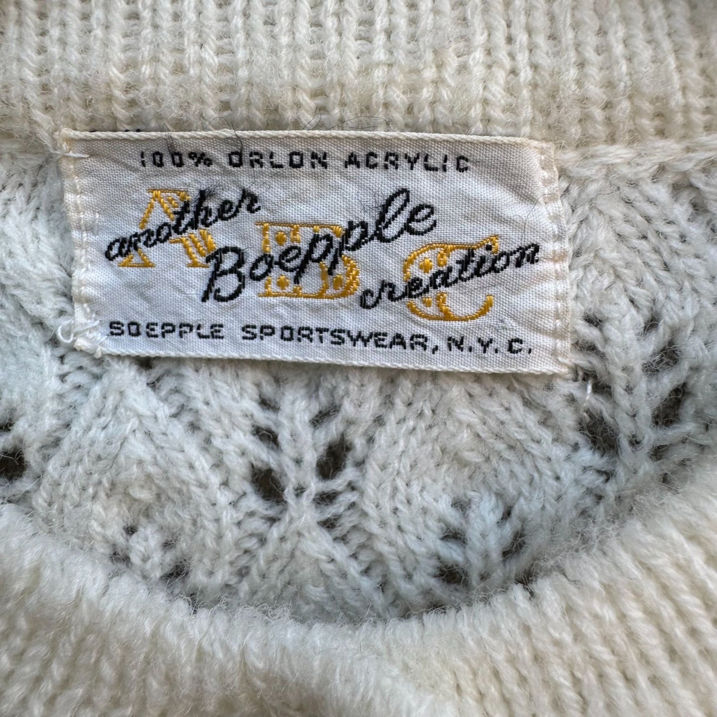 Boepple Sportswear NYC Vintage 60s 70s White Cable Knit Granny Cardigan Sweater