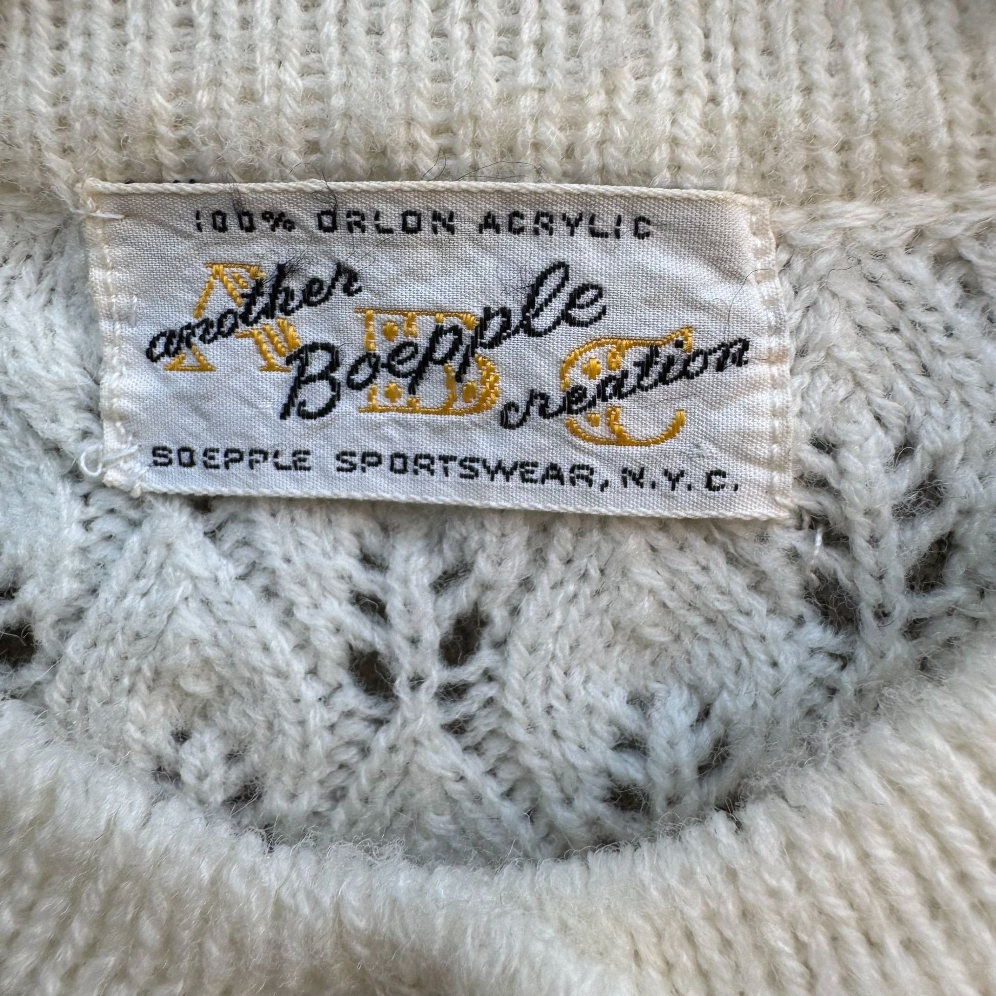 Boepple Sportswear NYC Vintage 60s 70s White Cable Knit Granny Cardigan Sweater
