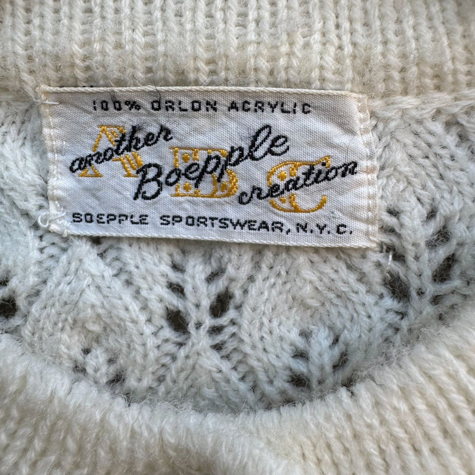 Boepple Sportswear NYC Vintage 60s 70s White Cable Knit Granny Cardigan Sweater