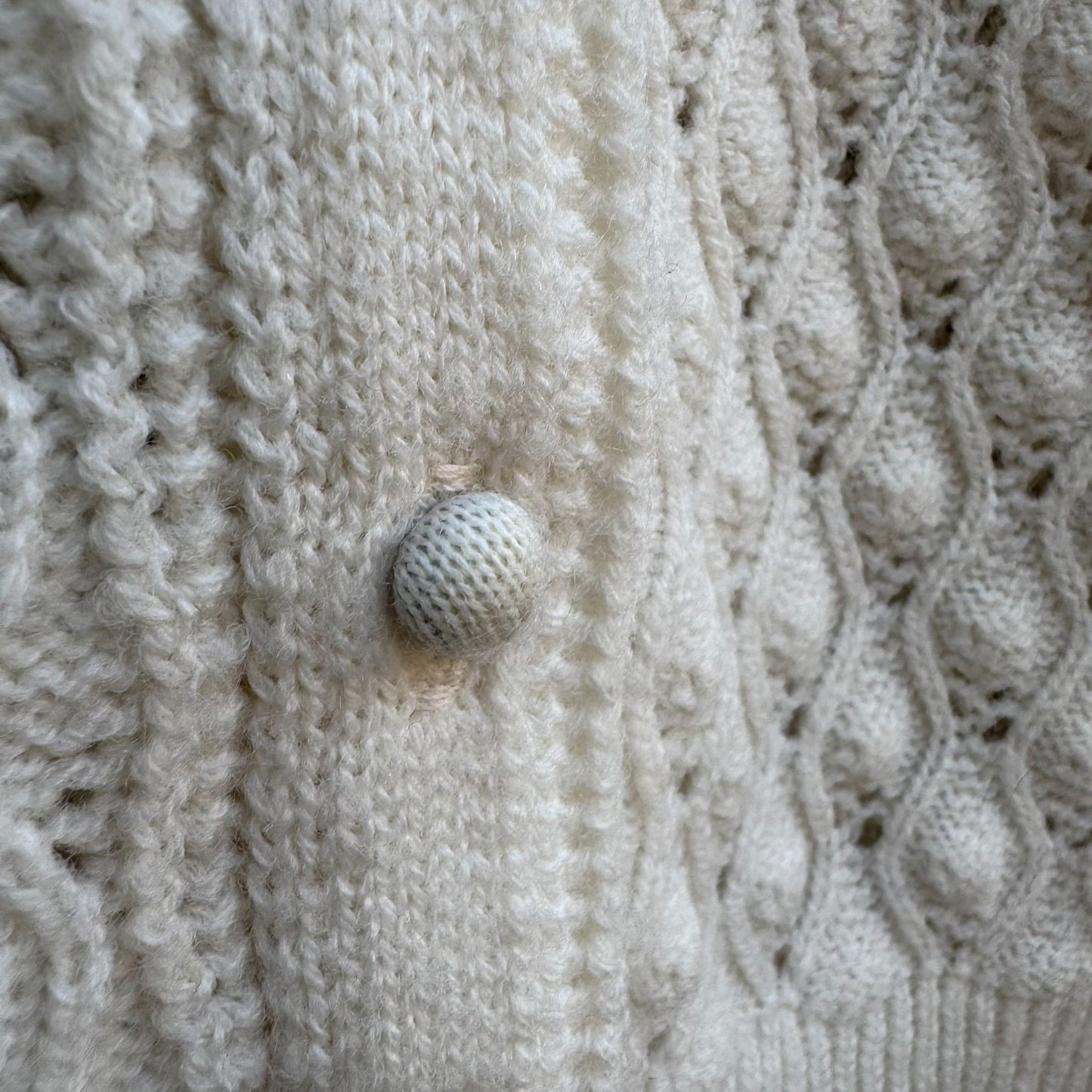 Boepple Sportswear NYC Vintage 60s 70s White Cable Knit Granny Cardigan Sweater