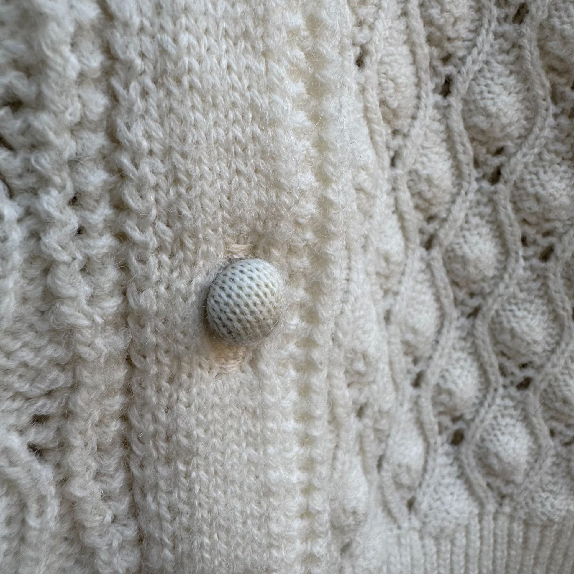 Boepple Sportswear NYC Vintage 60s 70s White Cable Knit Granny Cardigan Sweater