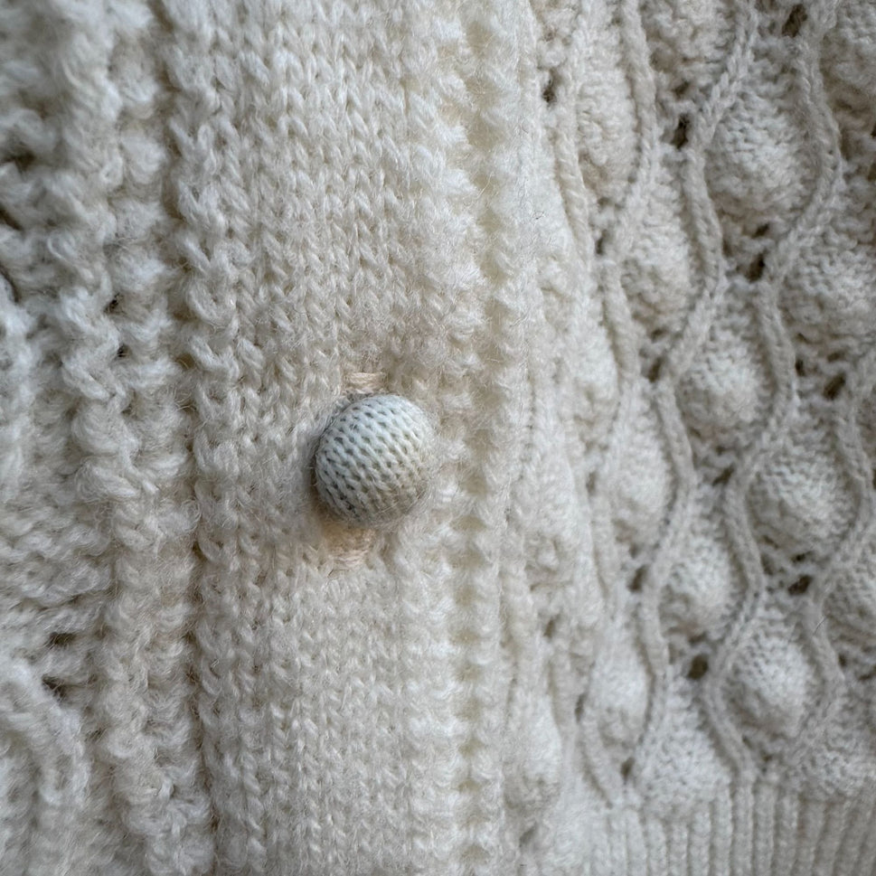 Boepple Sportswear NYC Vintage 60s 70s White Cable Knit Granny Cardigan Sweater