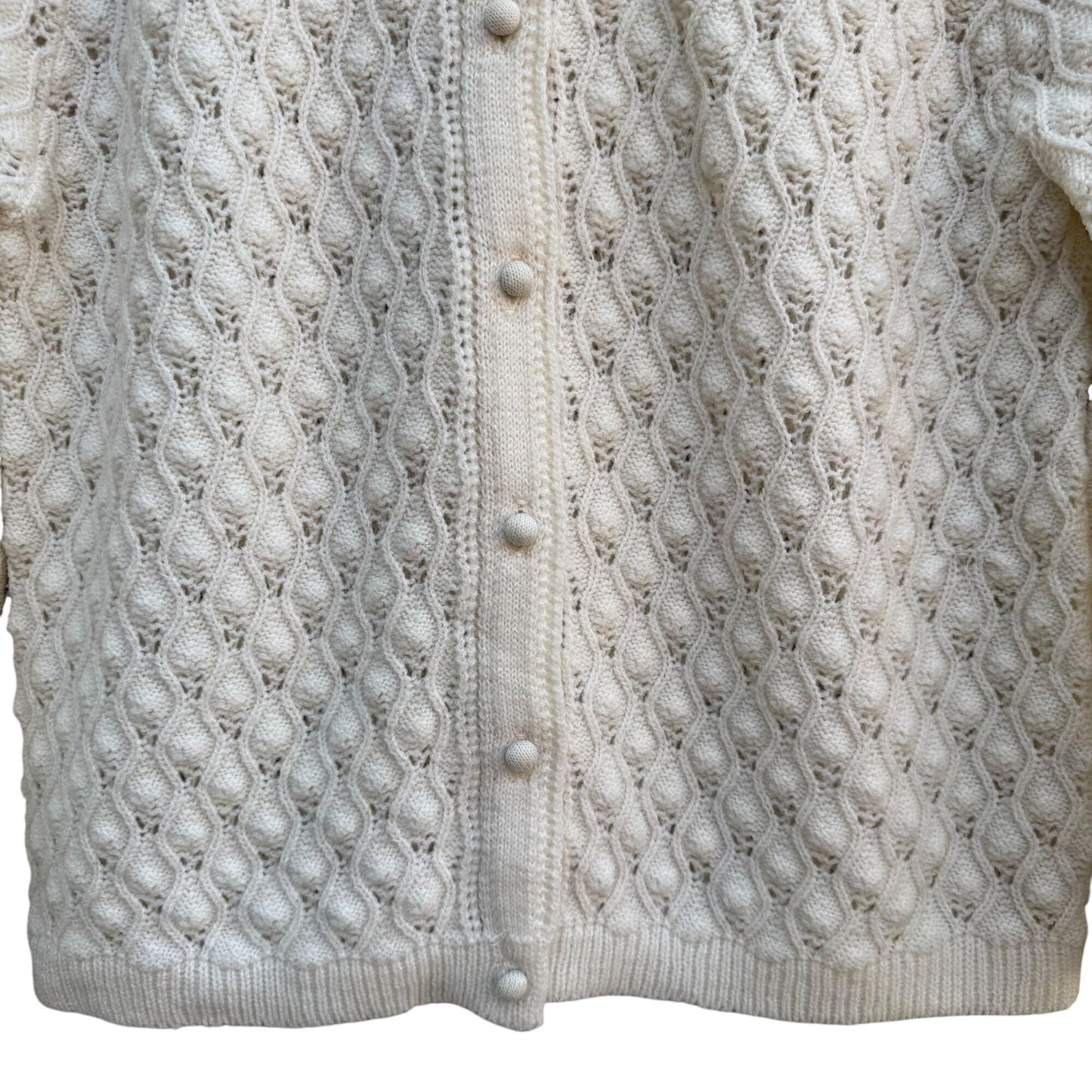 Boepple Sportswear NYC Vintage 60s 70s White Cable Knit Granny Cardigan Sweater