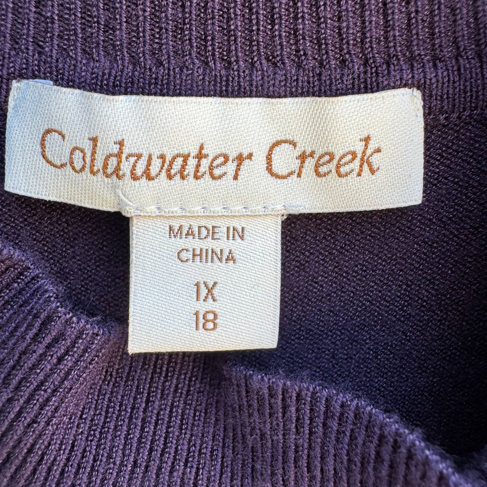 Coldwater Creek Womens Purple Mock Neck Stretch Short Sleeve Sweater Blouse  1X