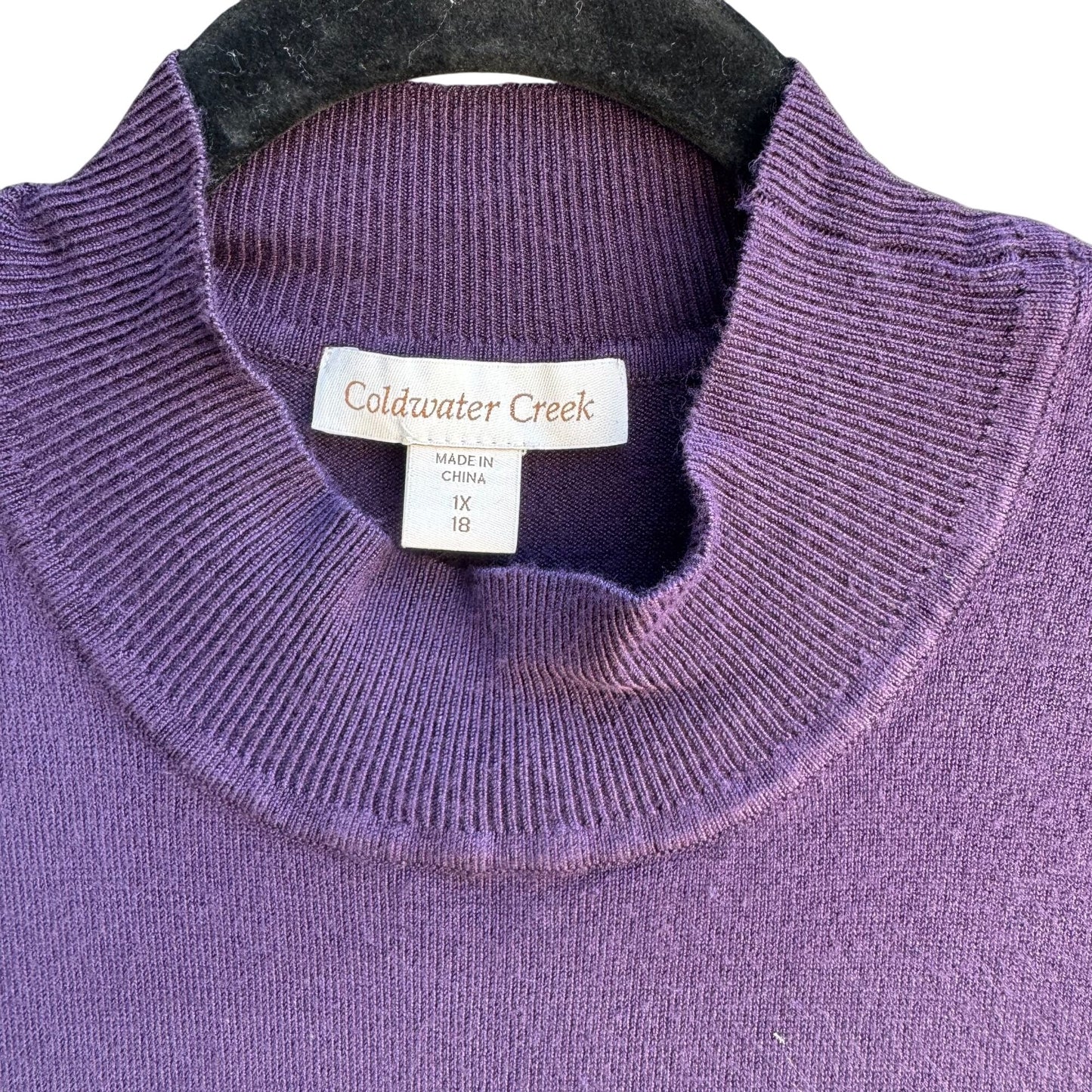 Coldwater Creek Womens Purple Mock Neck Stretch Short Sleeve Sweater Blouse 1X