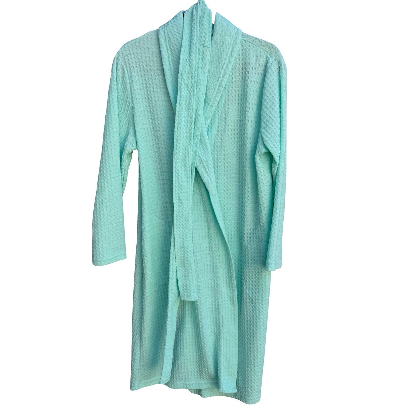 Noire Jasmine Rose Mint Green Waffle Knit Mid Length Robe Large Cozy Loungewear
