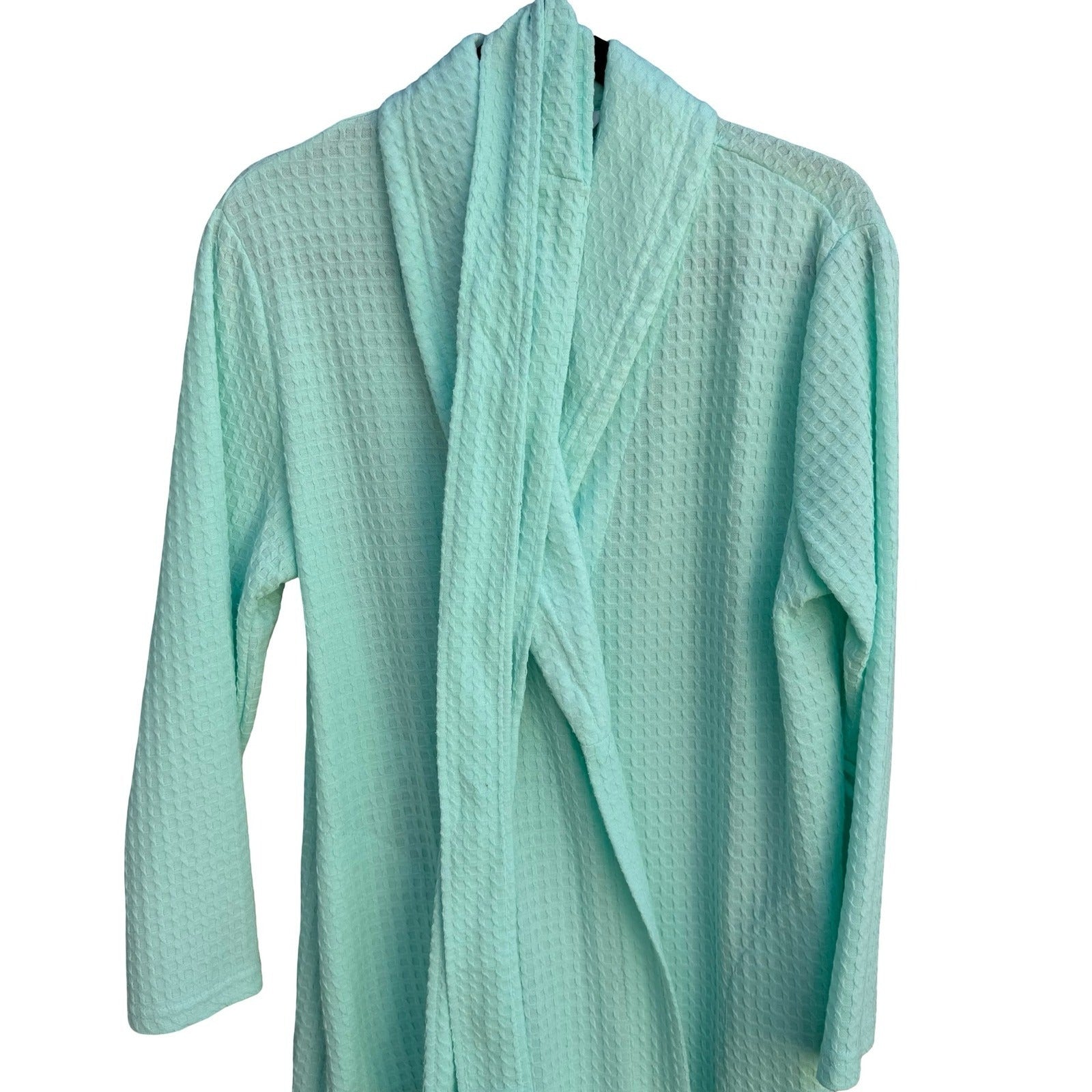 Noire Jasmine Rose Mint Green Waffle Knit Mid Length Robe Large Cozy Loungewear