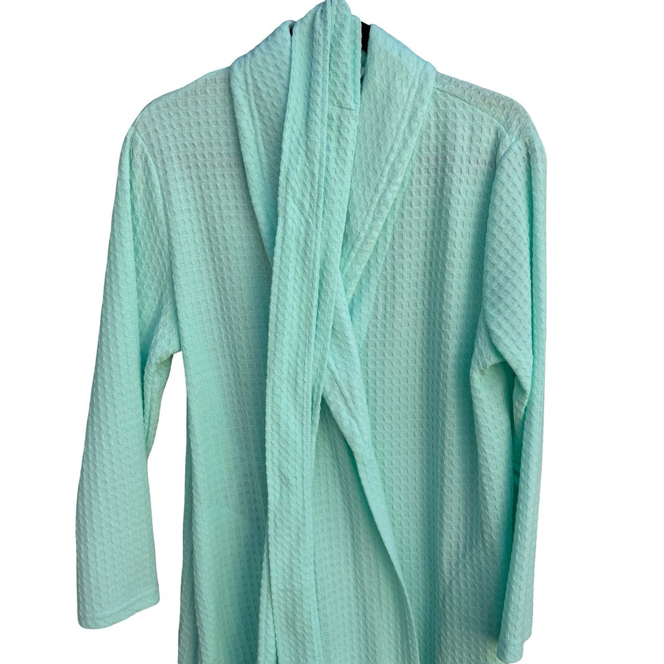 Noire Jasmine Rose Mint Green Waffle Knit Mid Length Robe Large Cozy Loungewear