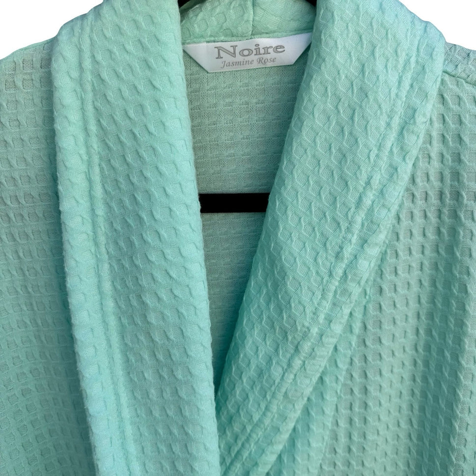 Noire Jasmine Rose Mint Green Waffle Knit Mid Length Robe Large Cozy Loungewear