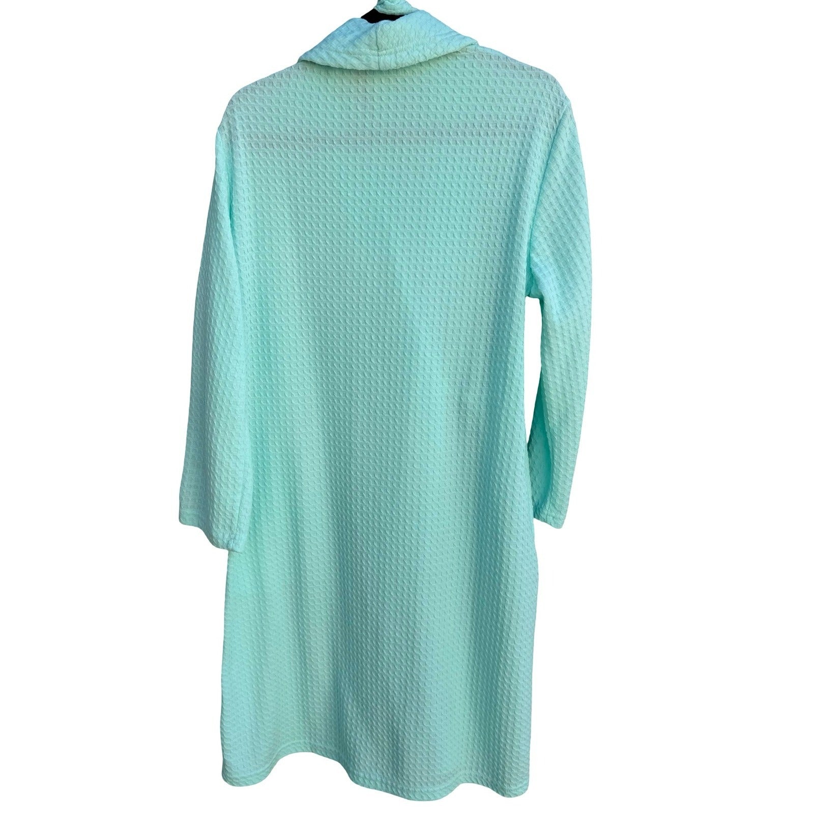 Noire Jasmine Rose Mint Green Waffle Knit Mid Length Robe Large Cozy Loungewear