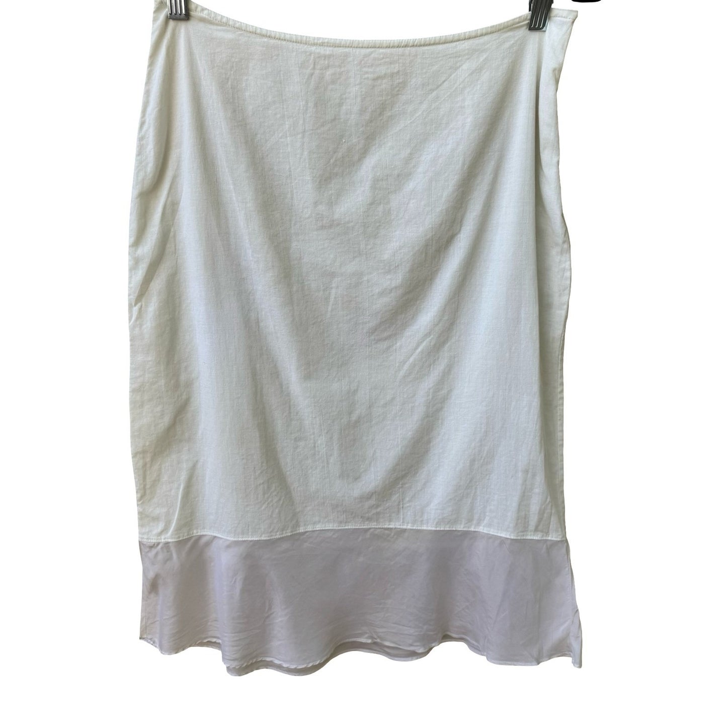 Minimalist Coastal White Cotton Midi Skirt Satin Contrast Hem Boho Clean Girl M