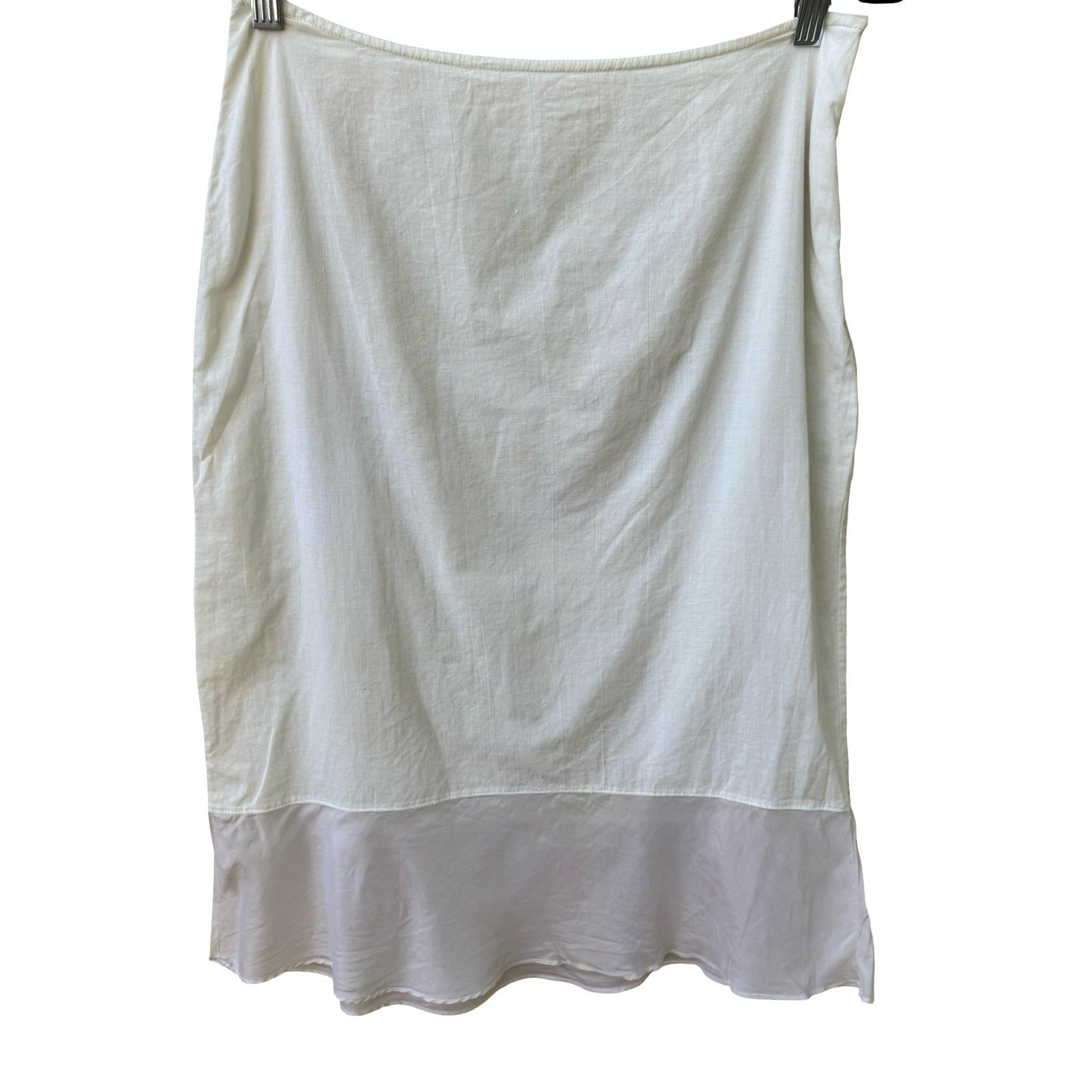 Minimalist Coastal White Cotton Midi Skirt Satin Contrast Hem Boho Clean Girl M