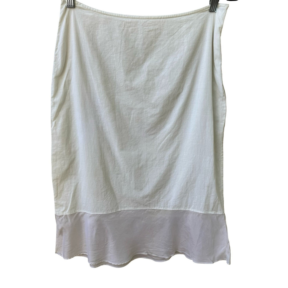 Minimalist Coastal White Cotton Midi Skirt Satin Contrast Hem Boho Clean Girl M