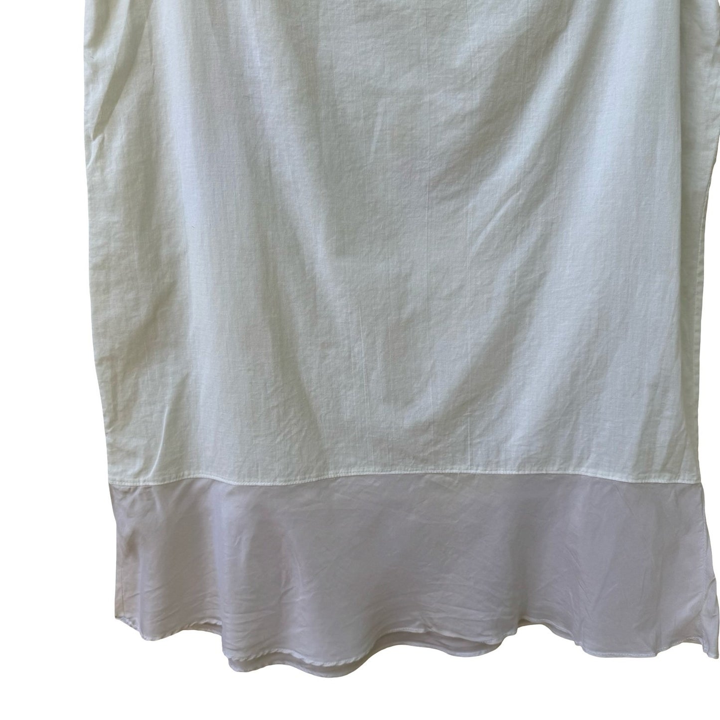 Minimalist Coastal White Cotton Midi Skirt Satin Contrast Hem Boho Clean Girl M