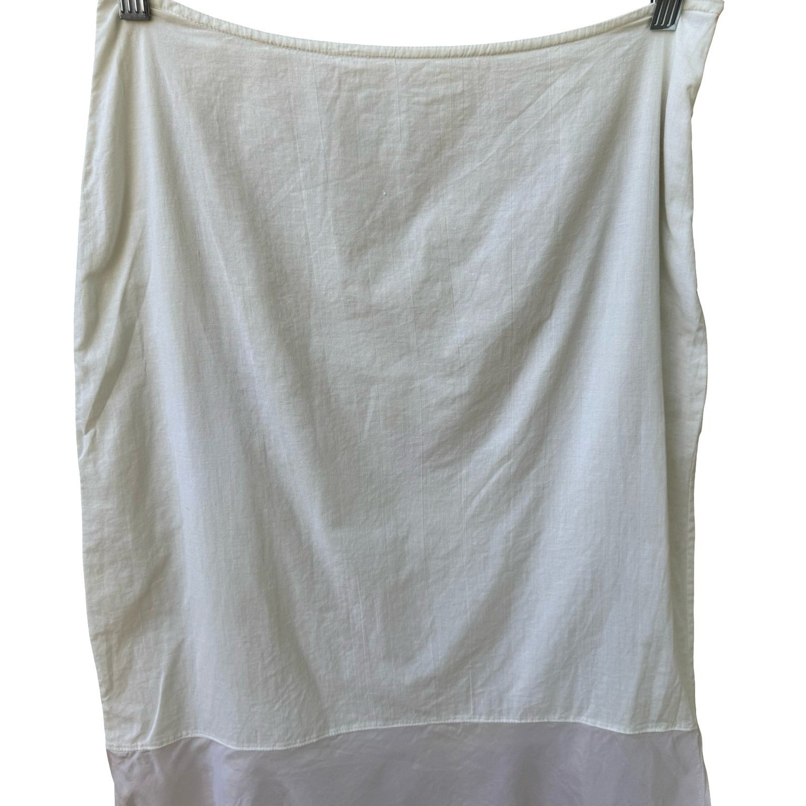 Minimalist Coastal White Cotton Midi Skirt Satin Contrast Hem Boho Clean Girl M