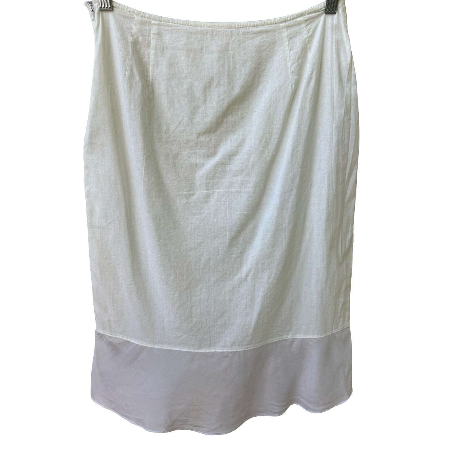 Minimalist Coastal White Cotton Midi Skirt Satin Contrast Hem Boho Clean Girl M