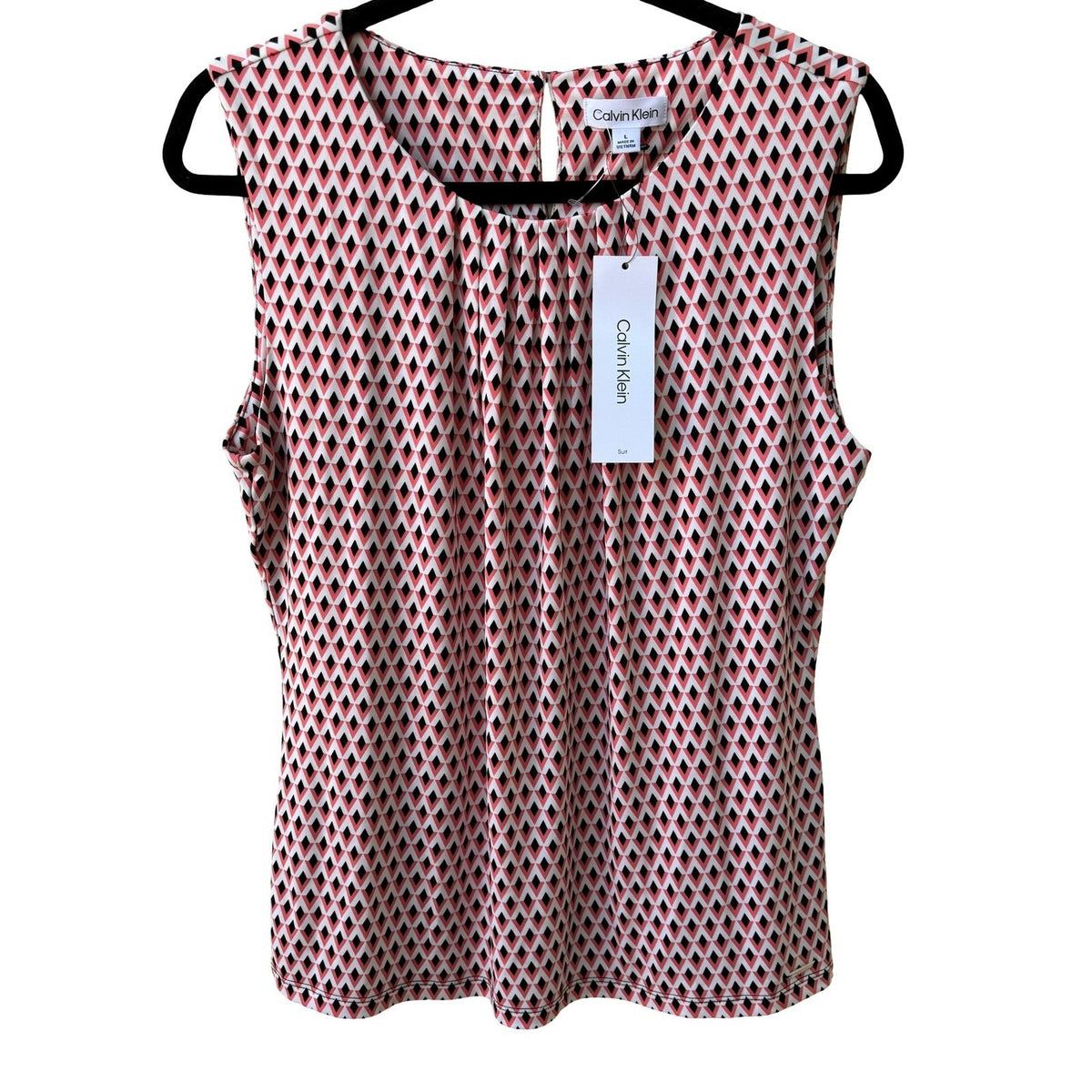Calvin Klein Professional Mod Career Geometric Pleated Sleeveless Blouse L NEW