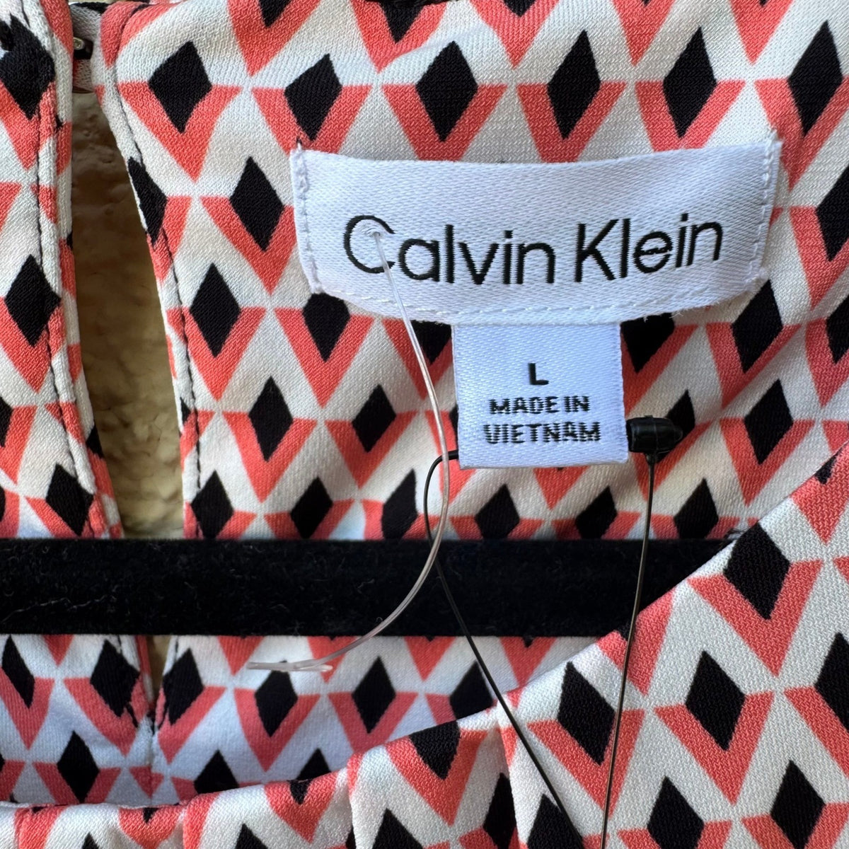 Calvin Klein Professional Mod Career Geometric Pleated Sleeveless Blouse L NEW