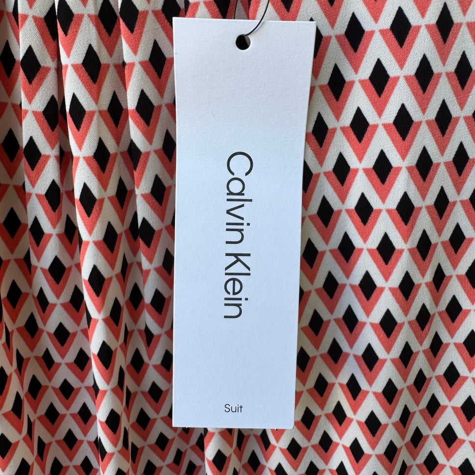 Calvin Klein Professional Mod Career Geometric Pleated Sleeveless Blouse L NEW