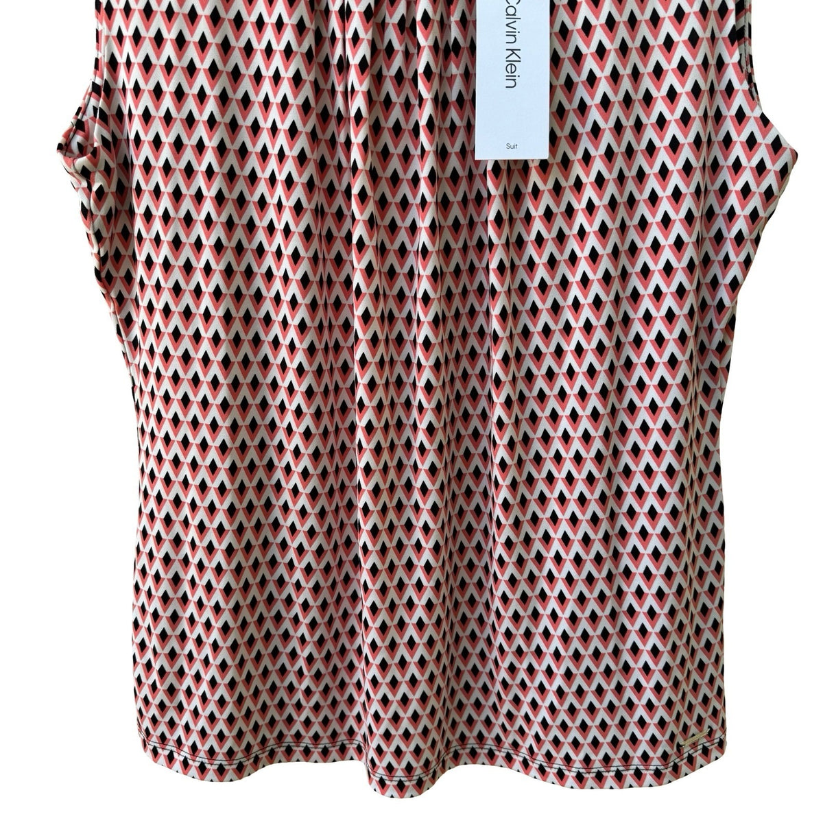 Calvin Klein Professional Mod Career Geometric Pleated Sleeveless Blouse L NEW