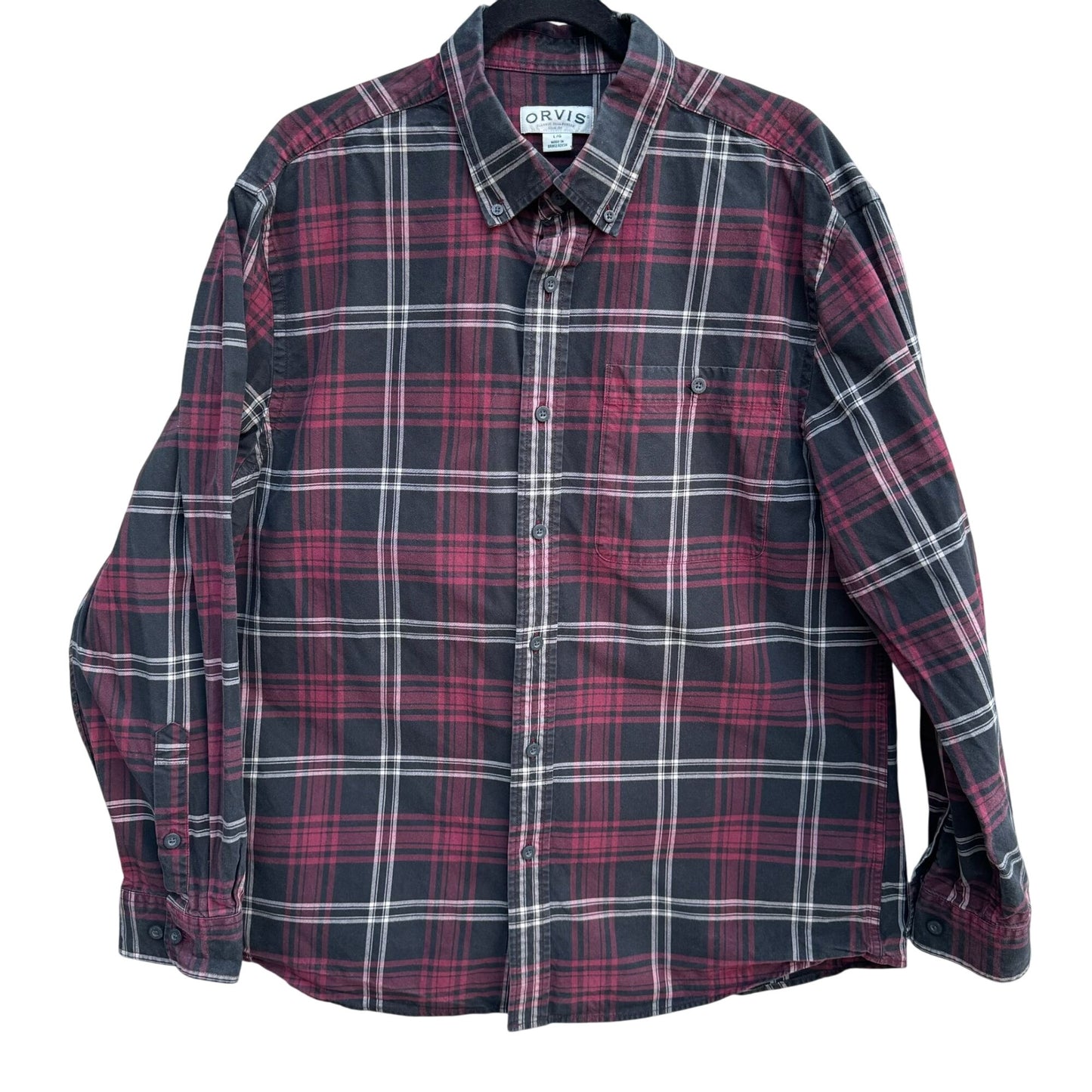 Orvis Mens Country Fishing Long Sleeve Plaid Button-Up Red Work Outdoor Shirt L