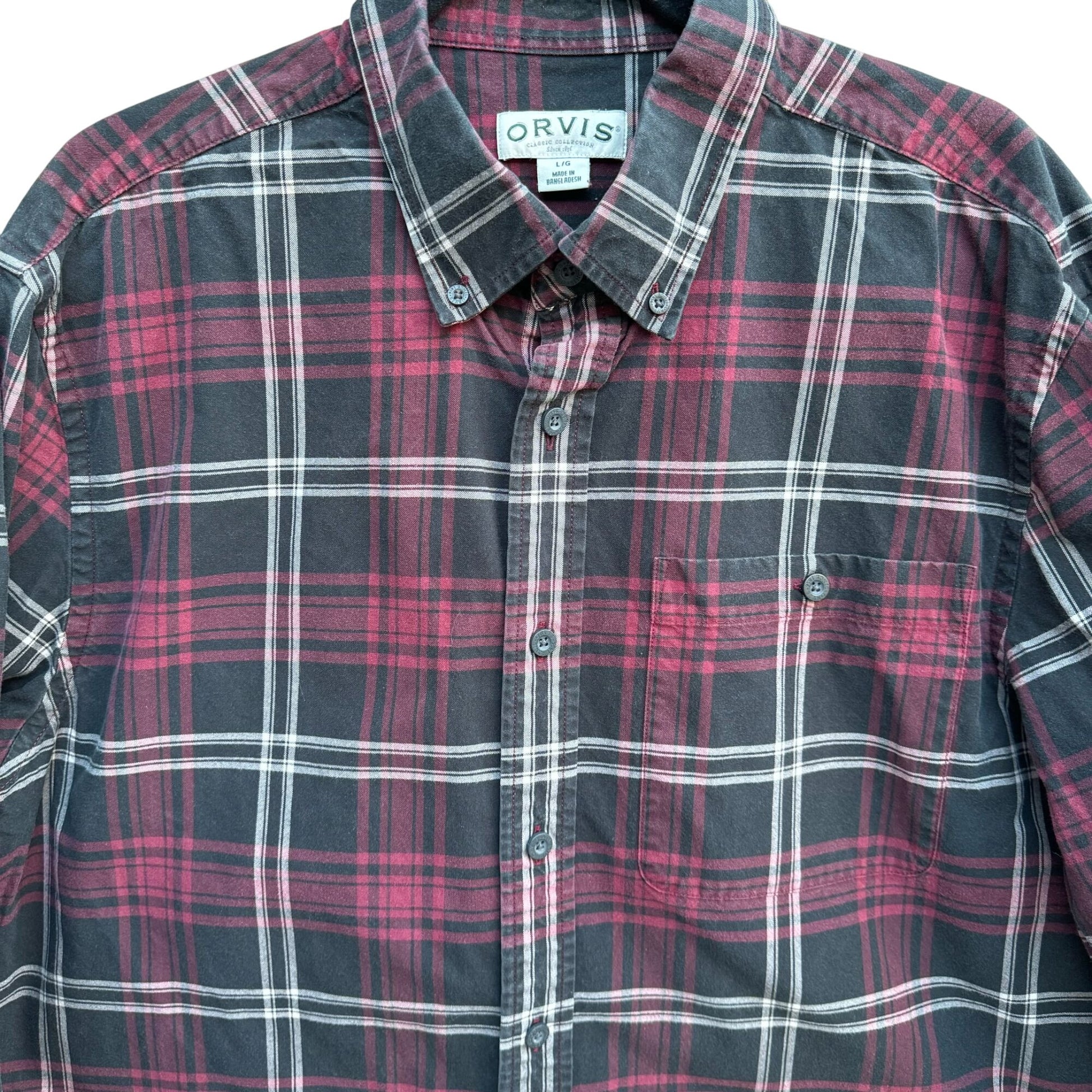 Orvis Mens Country Fishing Long Sleeve Plaid Button-Up Red Work Outdoor Shirt L