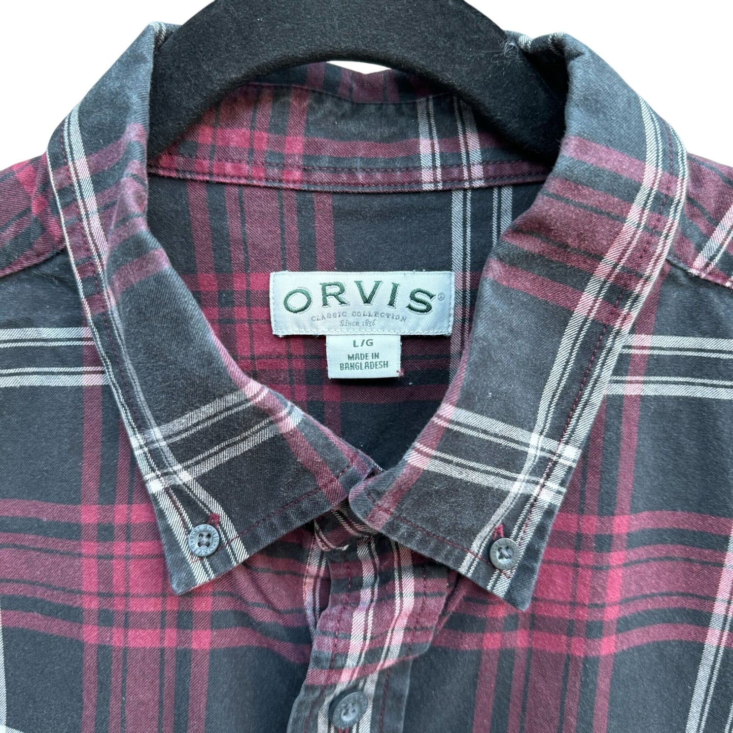 Orvis Mens Country Fishing Long Sleeve Plaid Button-Up Red Work Outdoor Shirt L