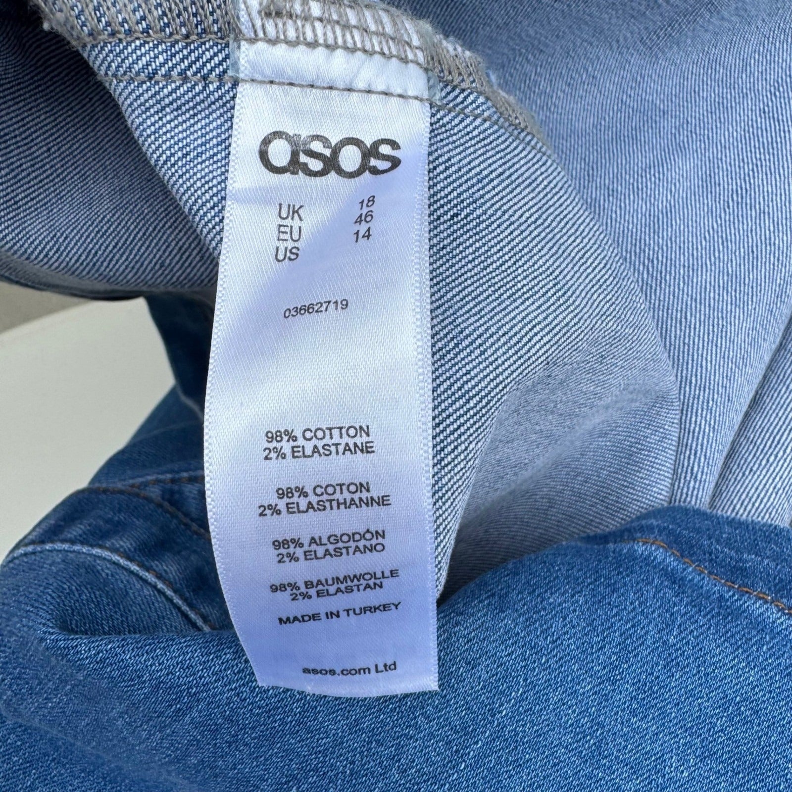 ASOS Denim Blue Snap Front Long Sleeve Western Mini Shirt Dress 14 Cowgirl Indie