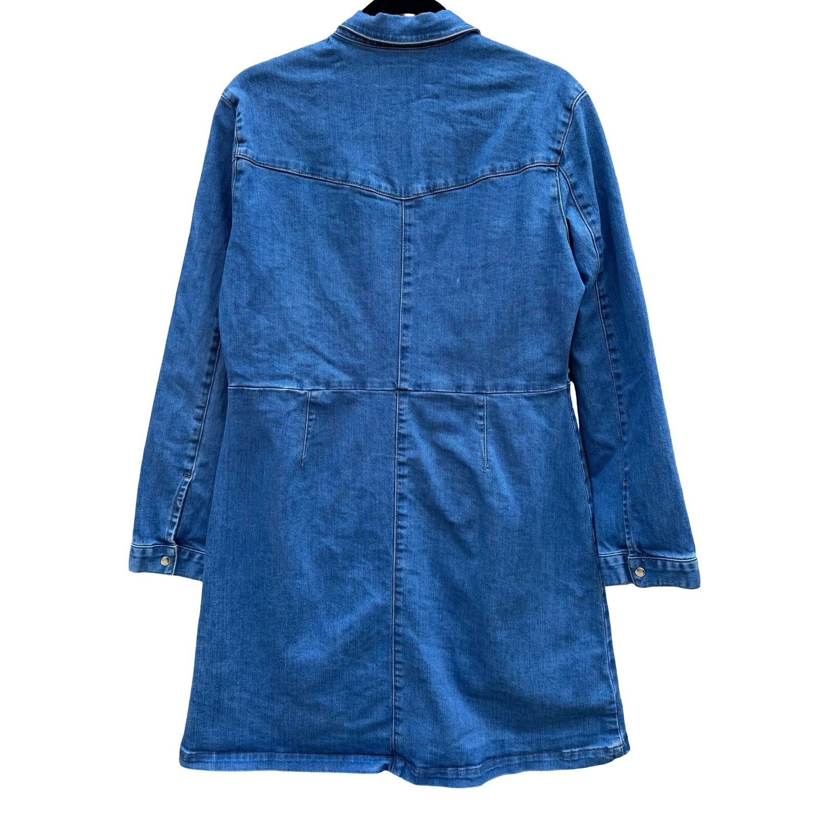 ASOS Denim Blue Snap Front Long Sleeve Western Mini Shirt Dress 14 Cowgirl Indie