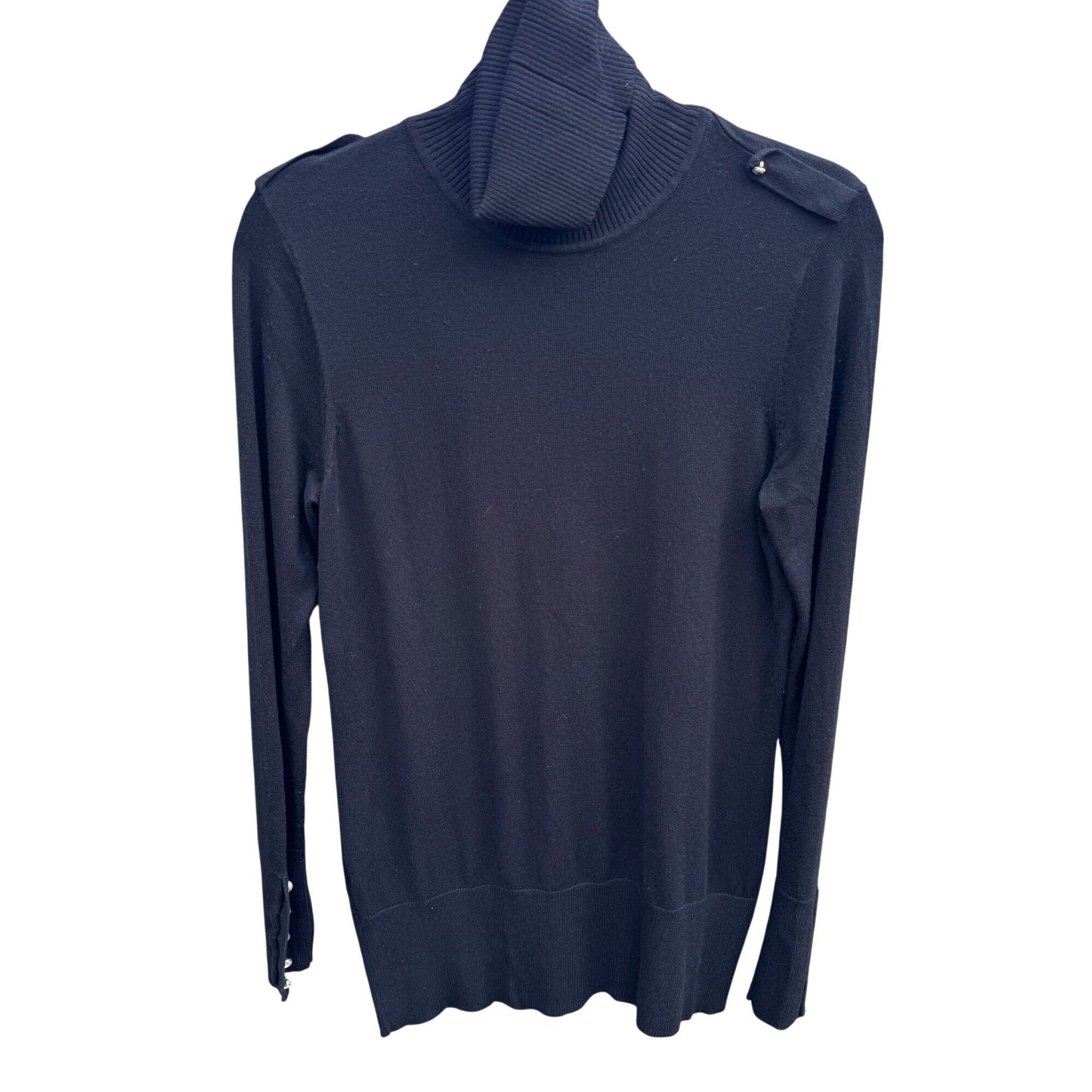 Diane Gilman DG2 Black Long Sleeve Knit Cowl Neck Sweater Button Sleeve Epaulets