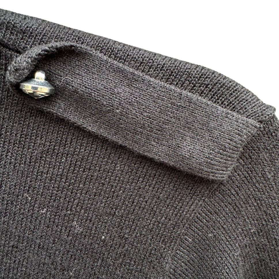 Diane Gilman DG2 Black Long Sleeve Knit Cowl Neck Sweater Button Sleeve Epaulets