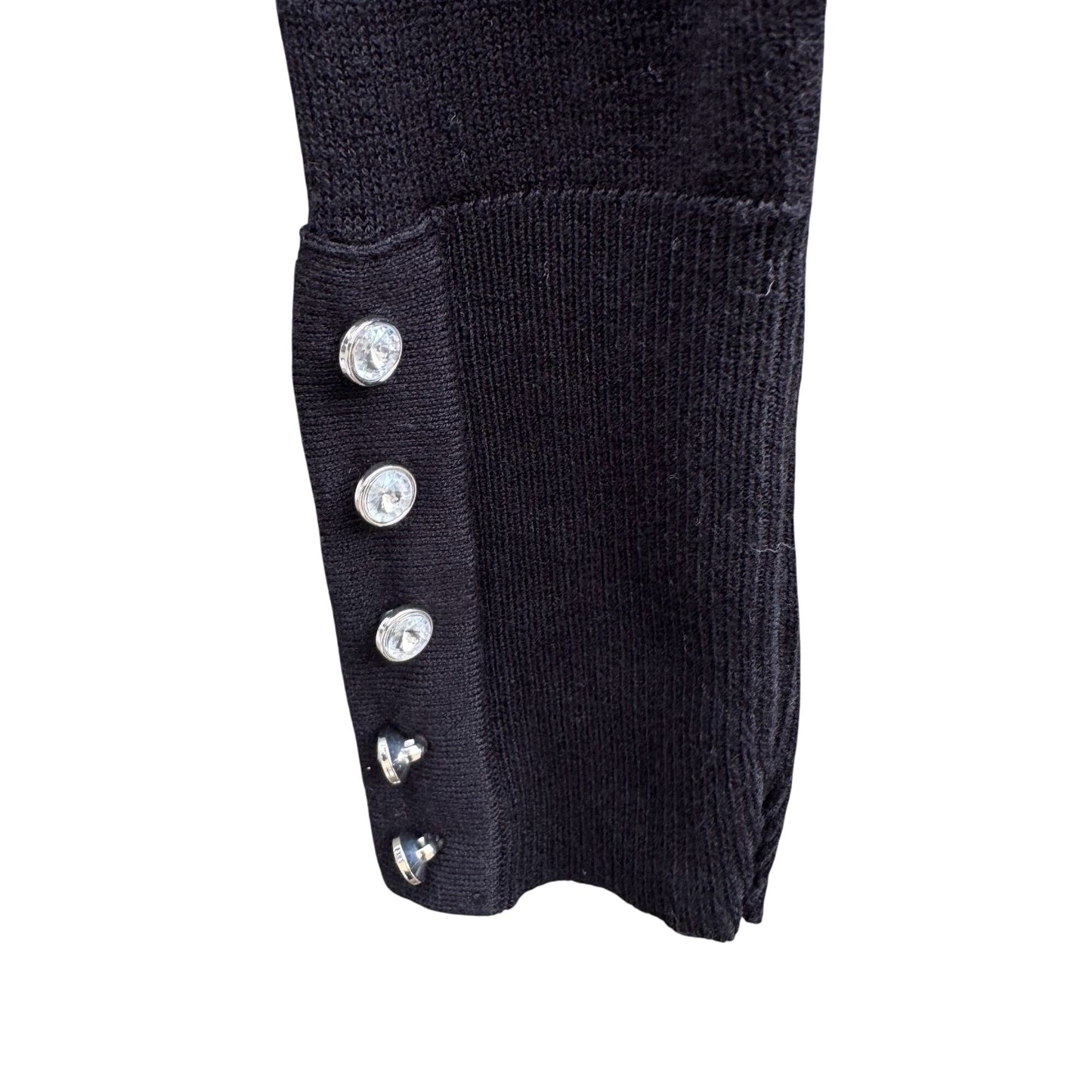 Diane Gilman DG2 Black Long Sleeve Knit Cowl Neck Sweater Button Sleeve Epaulets