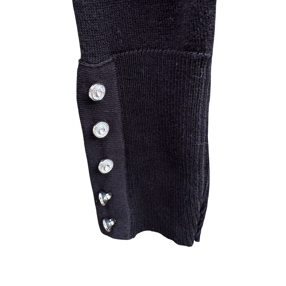 Diane Gilman DG2 Black Long Sleeve Knit Cowl Neck Sweater Button Sleeve Epaulets