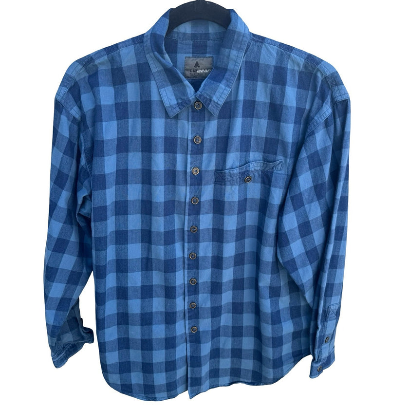 Lizwear Vintage Blue Buffalo Plaid Button Down Shirt Cotton Womens SP Gorpcore