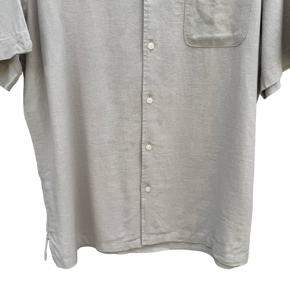 Jachs NY Mens M Southampton Stone Linen Camp Collar Button Up Shirt NEW Coastal