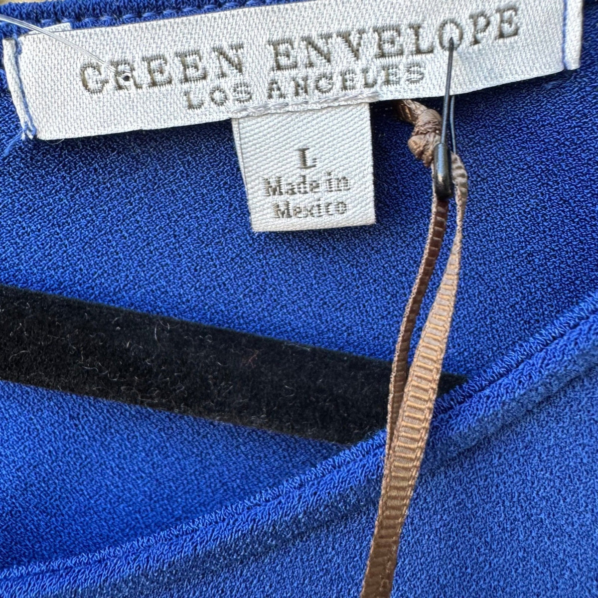 Green Envelope Minimalist Career Tie Flutter Sleeve Blouse Royal Blue L NEW