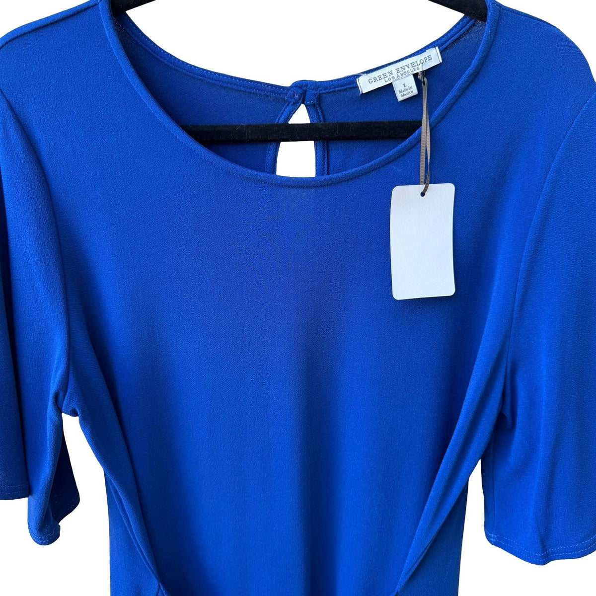 Green Envelope Minimalist Career Tie Flutter Sleeve Blouse Royal Blue L NEW