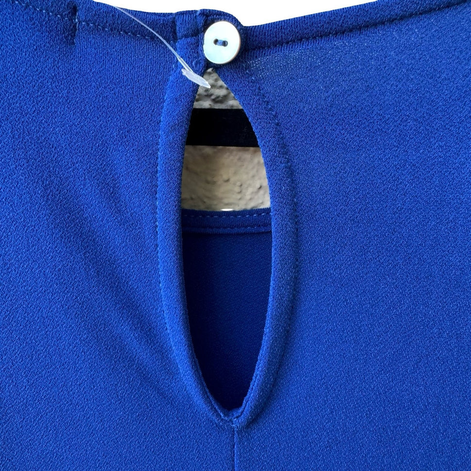 Green Envelope Minimalist Career Tie Flutter Sleeve Blouse Royal Blue L NEW