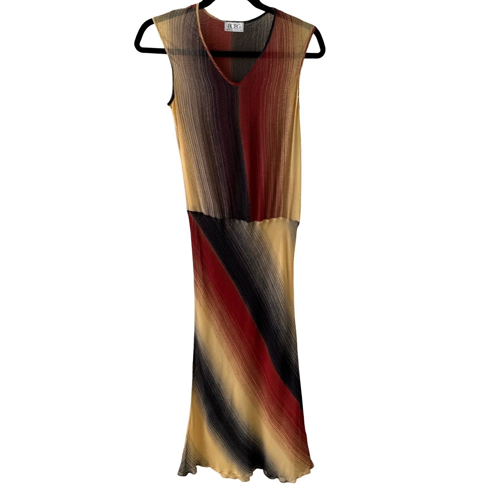 BCBG Max Azria Y2K Silk Sheer Ethereal Whimsigoth Mesh Drop Waist Maxi Dress
