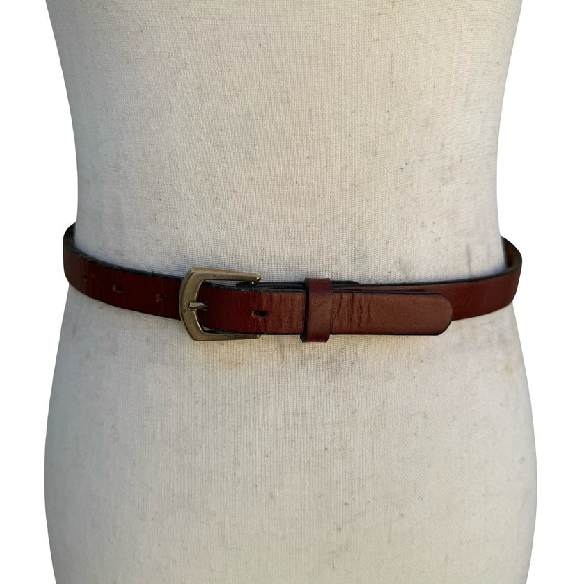 Lyntone Vintage Brown Top Grain Cowhide Leather Skinny Belt Brass Buckle Size 32