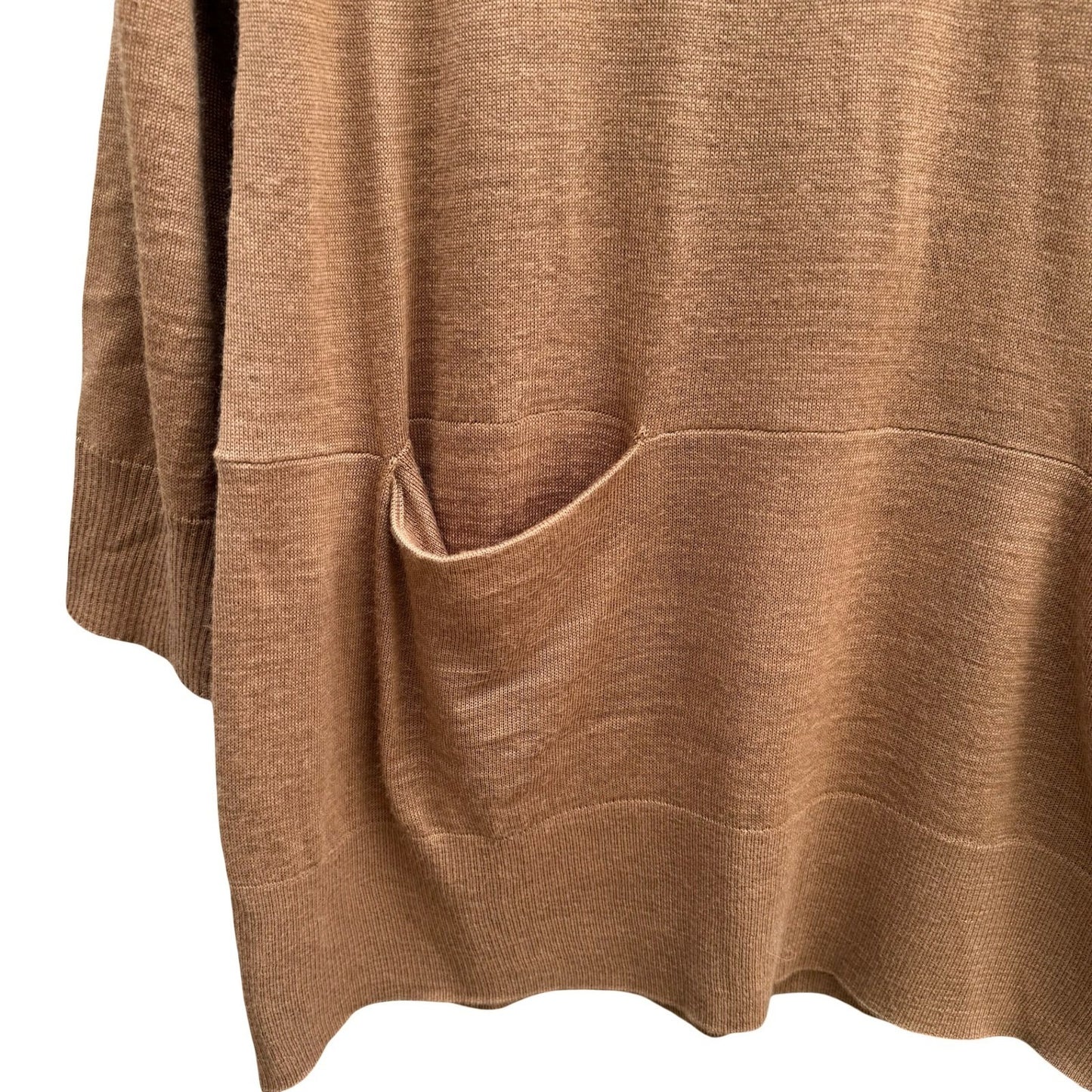 HM Minimalist Layering Longline Tunic Sweater Wool Blend Pockets Camel Womens L