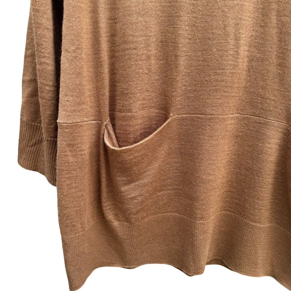 HM Minimalist Layering Longline Tunic Sweater Wool Blend Pockets Camel Womens L