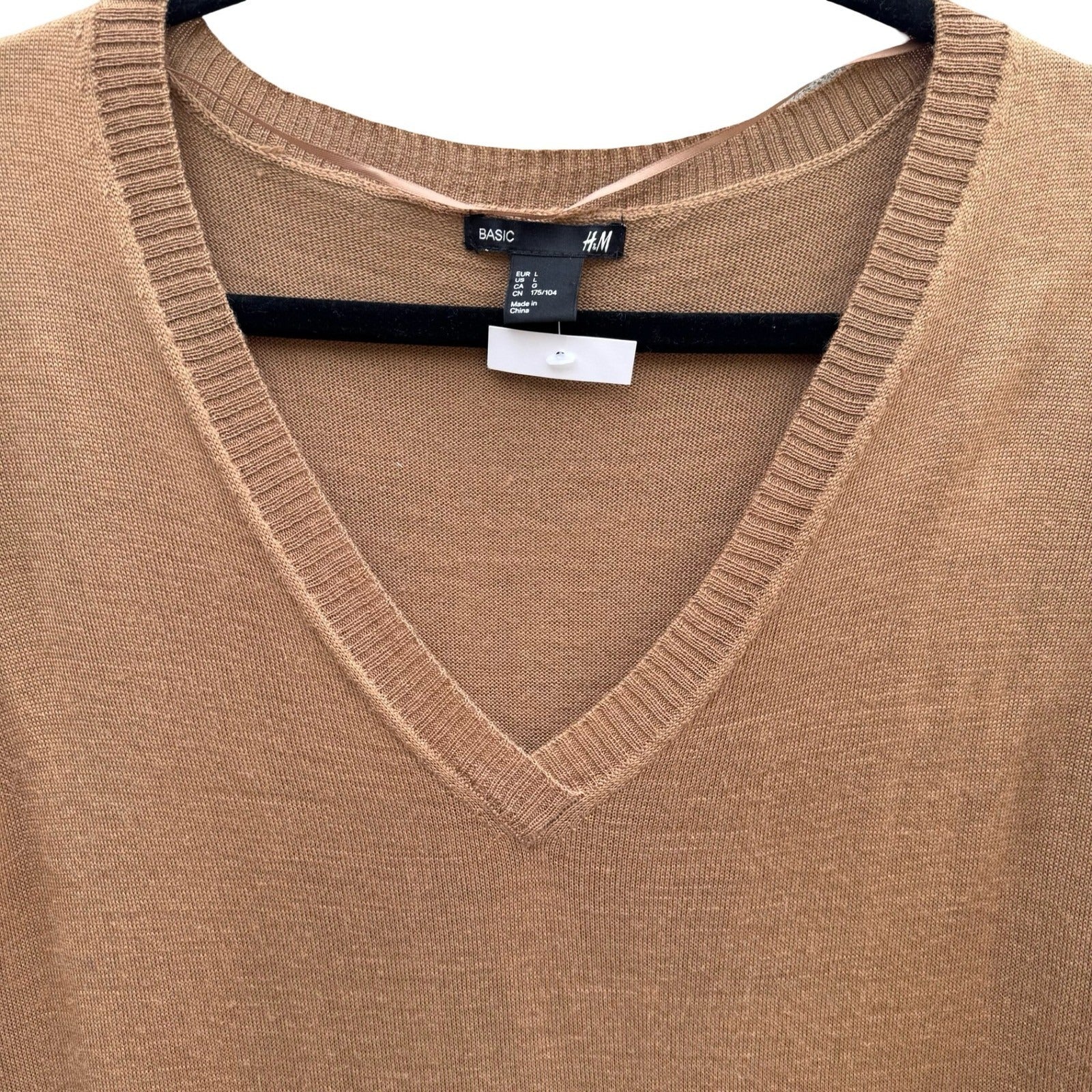 HM Minimalist Layering Longline Tunic Sweater Wool Blend Pockets Camel Womens L