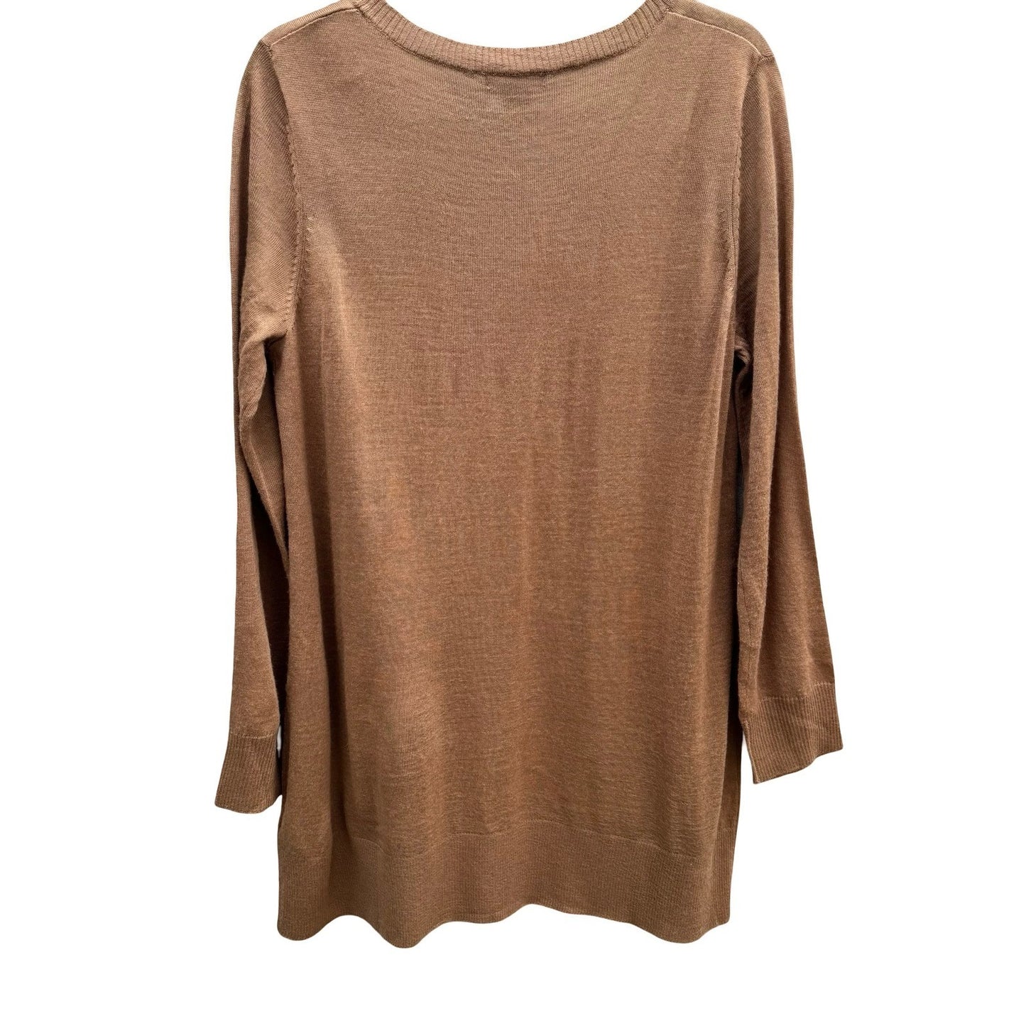 HM Minimalist Layering Longline Tunic Sweater Wool Blend Pockets Camel Womens L