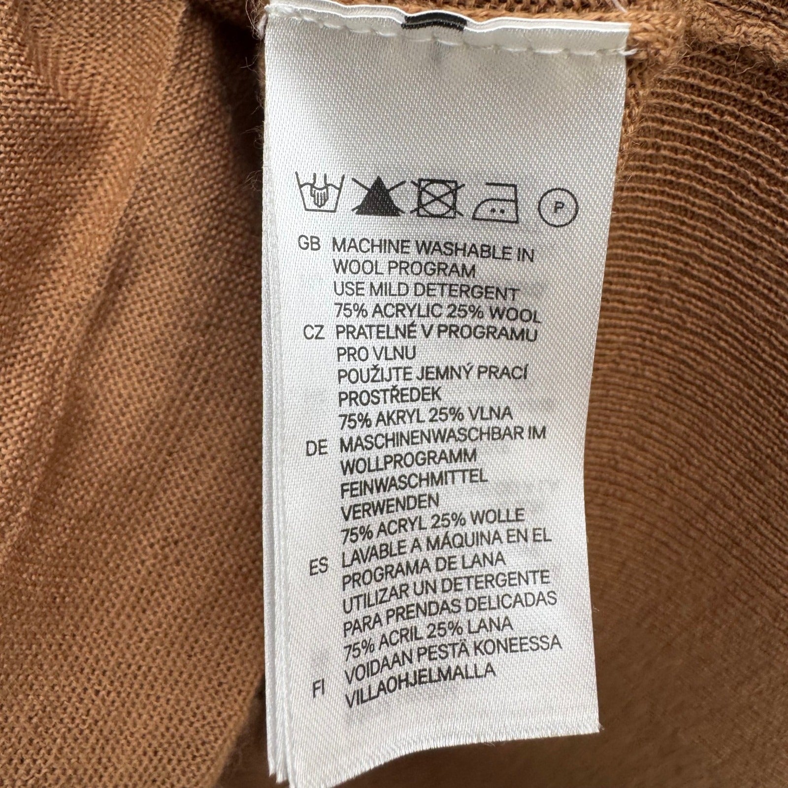 HM Minimalist Layering Longline Tunic Sweater Wool Blend Pockets Camel Womens L