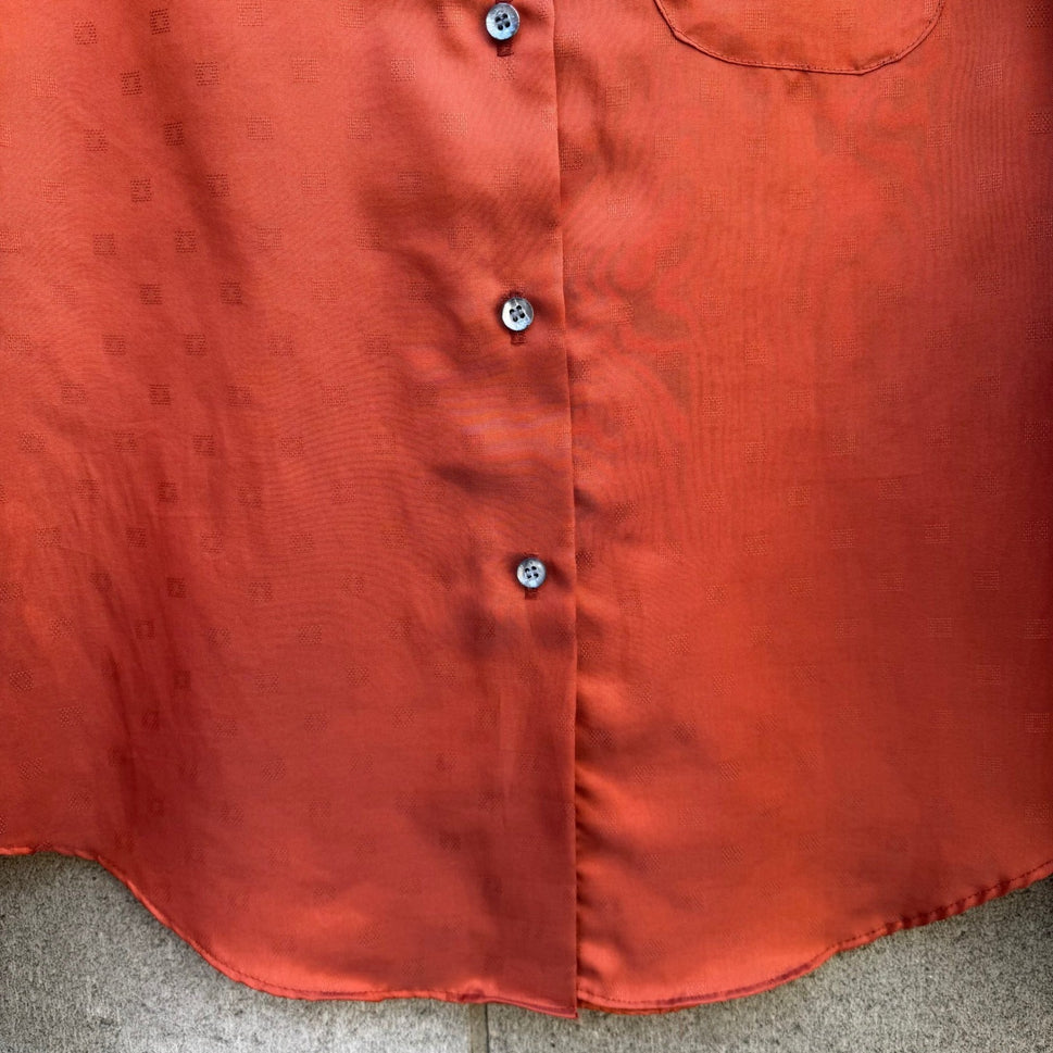 Tucci Vintage Burnt Orange Jacquard Peter Pan Collar Blouse Long Sleeve Top 7/8