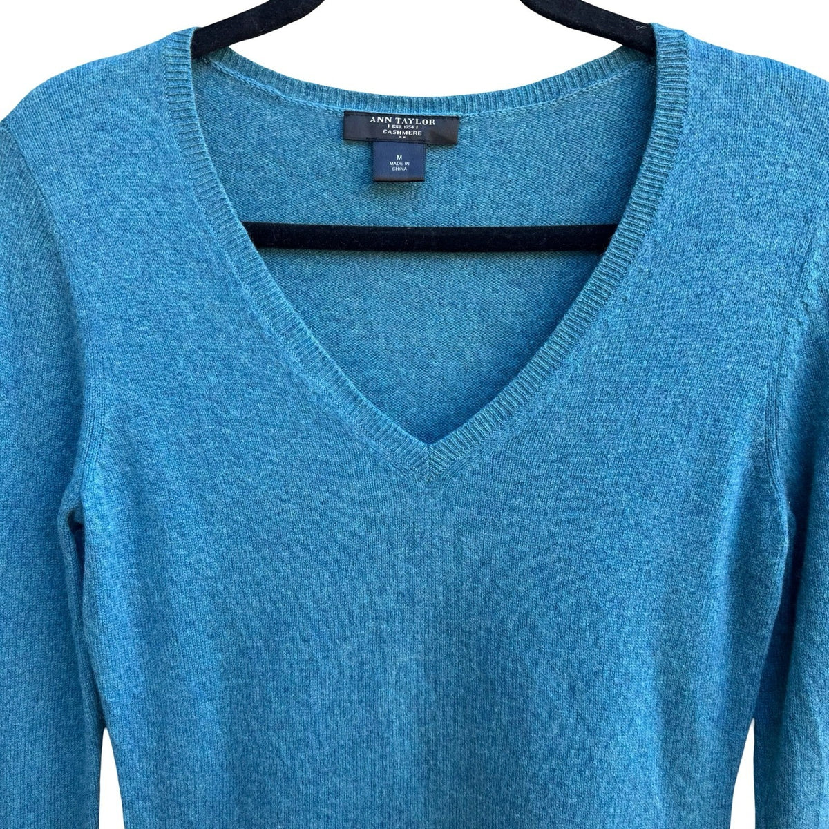 Ann Taylor Upcycled Cashmere V-Neck Sweater Visible Mending Patch Sweater Teal M